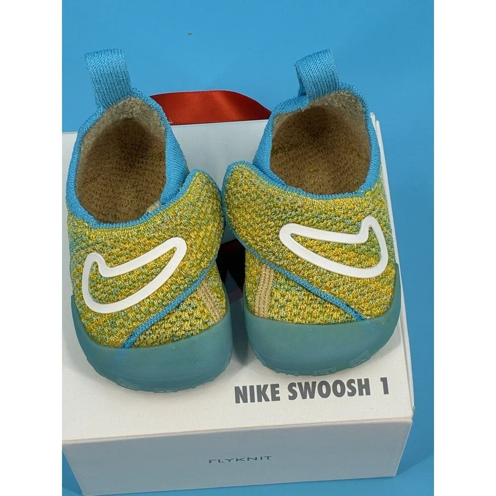 Nike Swoosh 1 TD Baby Shoes Size 3C Team Gold Baltic Blue FB3244-700 NIB
